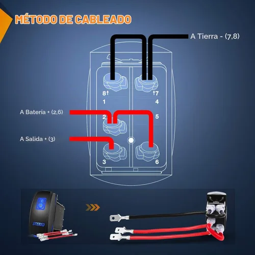 Vista 3 de Nilight Interruptor basculante de barra de luz LED, interruptor basculante estéreo, interruptor de encendido/apagado láser de 5 pines, 20A/12V, Azul