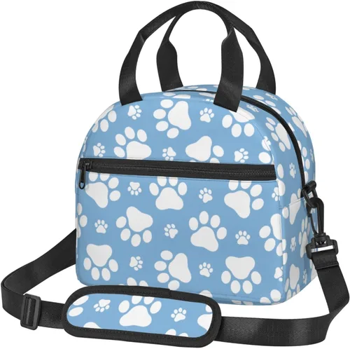 Vista 20 de Perinsto Lindas patas de perro beige bolsa de almuerzo reutilizable aislada bolsa de almuerzo lonchera contenedor con correa ajustable