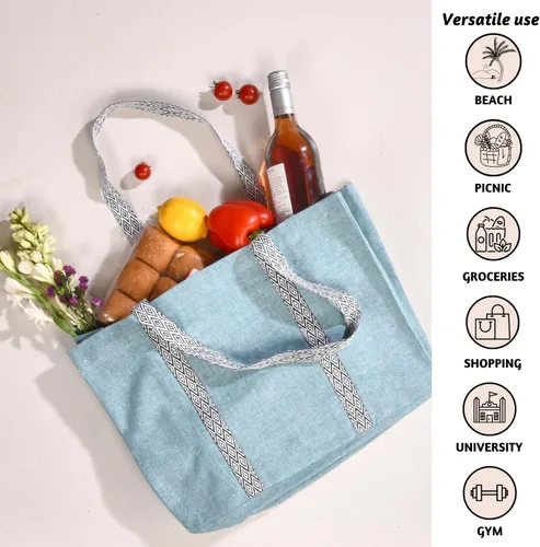 Vista 8 de Folkulture Bolso tote para mujer, lona, Verde salvia, Bolso tote