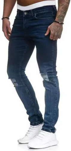 Vista 2 de HUNGSON Pantalones de mezclilla ajustados rasgados para hombre