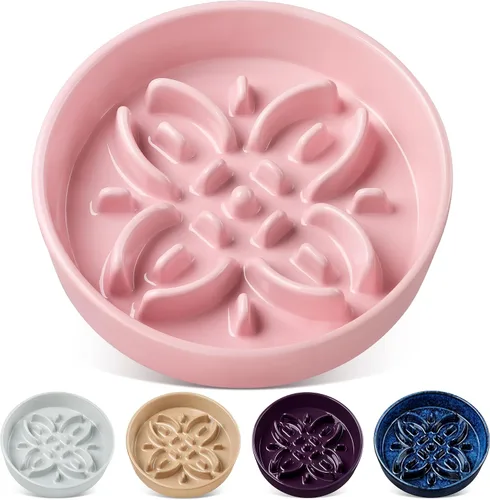 Vista 19 de vancasso Cuencos de alimentación lenta de cerámica para perros, cuencos de comida para perros con rompecabezas con laberinto floral, plato de comida