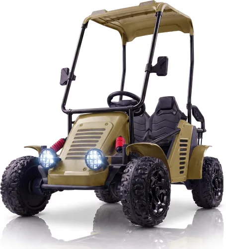 Vista 10 de Hikole Carrito de golf para niños de 36 V, auto de 2 plazas con control remoto y toldo, 4WD Verde militar