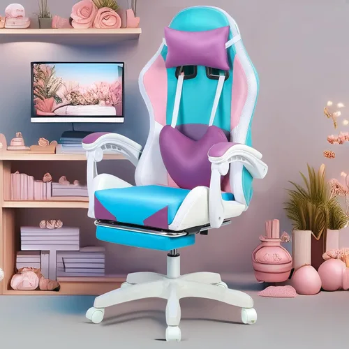 Vista 6 de Sillas de juegos para adultos, silla de computadora con reposapiés y respaldo alto ergonómico, luz LED, sillas giratorias de 360° en altura