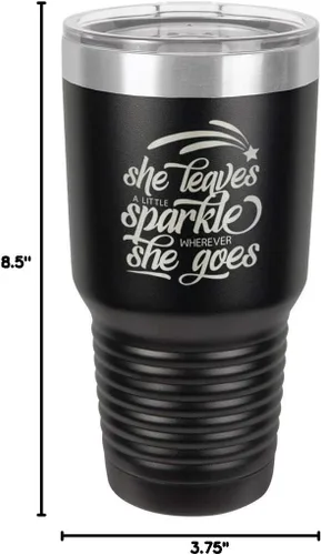 Vista 10 de SHE LEAVES A LITTLE SPARKLE WHEREVER SHE GOES Vaso negro de 30 onzas con popote y tapa superior deslizante Taza de viaje de acero inoxidable