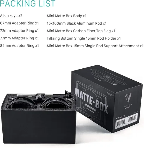 Vista 7 de Tilta Mini caja mate Adaptador de varilla de 15mm y 4 adaptadores de lente Ligero Soporte de filtro Bandera superior Soporte de zapata