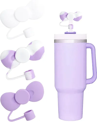 Vista 10 de Juego de 4 fundas de popote con diseño de estrella compatibles con vasos Stanley de 30 y 40 onzas, reutilizables, bonitas puntas de popote