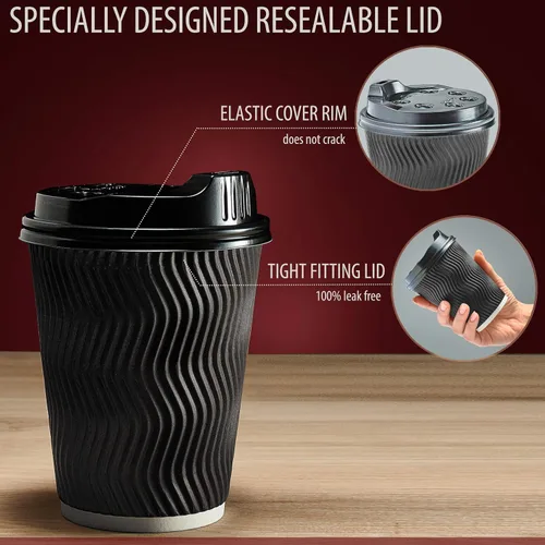 Vista 4 de Primens Tazas de café desechables aisladas con tapas y pajitas de 12 onzas, 100 paquetes, vasos de papel para bebidas calientes, bebidas