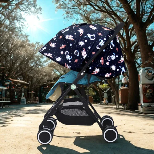 Vista 7 de LweiPsqLin Parasol para cochecito de bebé, impermeable, UPF50+, cubierta opaca Lycra ligera con malla ventilada Se adapta a asiento de automóvil