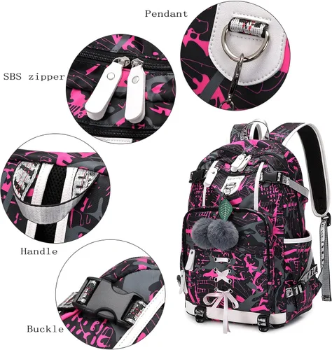 Vista 4 de GUIVITU Mochila infantil para niñas, mochila escolar para niños, mochila casual con bolsa de almuerzo, Rosado, talla única , Mochilas Daypack