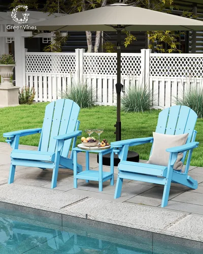 Vista 2 de GREENVINES Silla Plegable Adirondack Plástico HDPE Sillas para Fogata Todo Tiempo Portavasos Ártico para Terraza Patio Trasero Patio