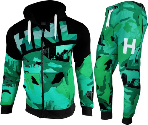 Vista 6 de A2Z Chándal para hombre a la moda con estampado completo HNL con panel de contraste atlético con capucha de forro polar con cremallera y pantalones