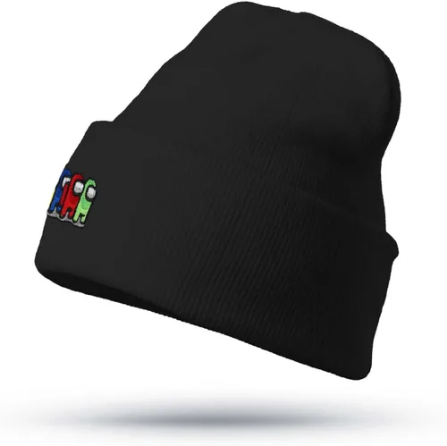 Vista 4 de Gorros bordados de gamer negros divertidos para niños y niñas, para invierno, cálidos, elásticos, de punto, con puños, bordados y calaveras