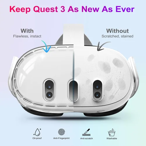 Vista 2 de TiMOVO Accesorios para Meta Quest 3, funda protectora para Quest 3, incluye cubierta transparente, película protectora de vidrio templado ultra