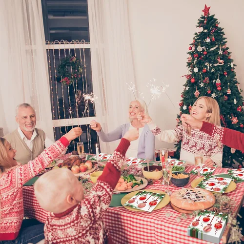 Vista 4 de 50 piezas de servilletas de Navidad para invitados, paquete de 3 capas, servilletas desechables de papel para fiestas, bolas de Navidad, servilletas