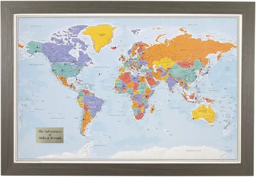 Vista 8 de Póster personalizado en lienzo enrollado con mapa del mundo, arte de pared con chinchetas – Grande 24" x 36" mapa del mundo de océanos azules