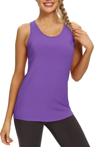 Vista 2 de Mippo Camiseta larga de entrenamiento para mujer, espalda cruzada, atlética, yoga, gimnasio, camiseta deportiva de tenis