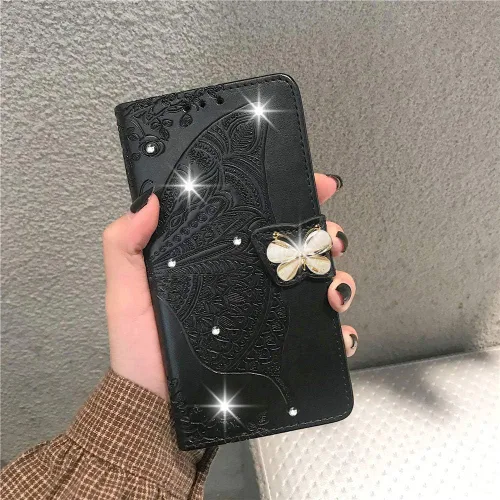 Vista 7 de Compatible con Xiaomi Redmi Note 10 Pro Funda con purpurina con tarjetero y soporte de cuero Flip Wallet Diamond Butterfly Funda protectora a prueba