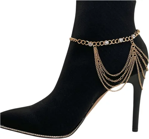 Vista 4 de Pulsera de metal dorado con cadena de botas occidentales para mujer, dije envolvente con múltiples ondas, Metal