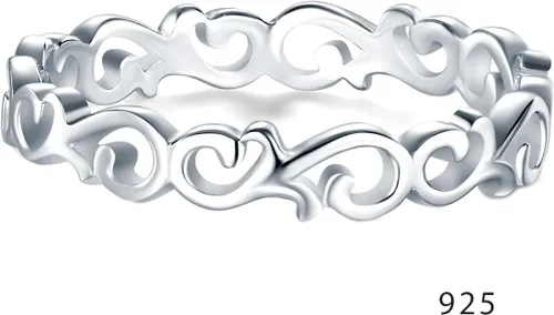 Vista 2 de BORUO - Anillo de plata esterlina 925 con nudo celta, corazón pulido, resistente al desgaste, anillo apilable para boda