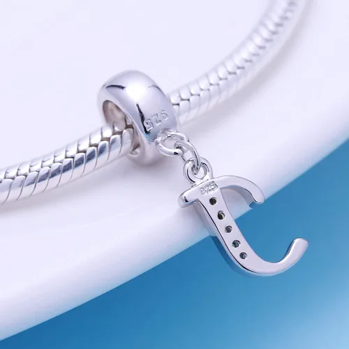Vista 116 de ABUN Abalorio de plata de ley 925 con letra A a la Z, espaciador de inicial, con circonita cúbica transparete colgante, auténtica, para pulseras