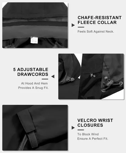 Vista 7 de Little Donkey Andy Chaqueta impermeable para hombre, ligera, cortavientos con capucha, impermeable, plegable, para senderismo al aire libre A1 Negro