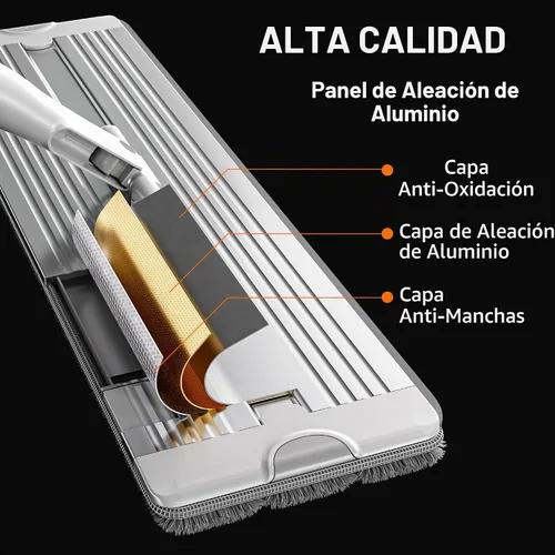 Vista 4 de Trapeador de microfibra autoescurridor, trapeador plano manos libres con hoja para escurrir, panel de aluminio, secado húmedo para apartamentos
