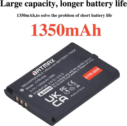 Vista 4 de Batmax Batería CTR-003 de 1350mAh para consola de juegos Nintendo 3DS 2DS