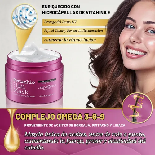 Vista 5 de Jenoris Máscara capilar de pistacho para cabello seco dañado – Tratamiento de mascarilla capilar acondicionador profundo con aceite de pistacho