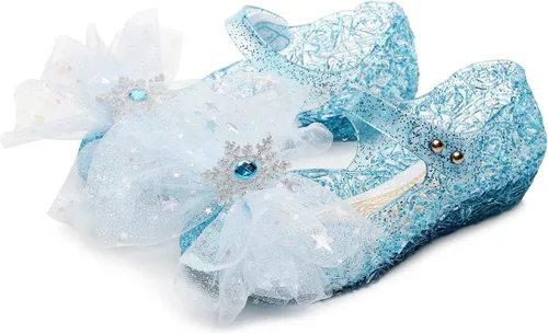 Vista 7 de OMGard Zapatos de gelatina para niñas, sandalias de cumpleaños de princesa de reina de la nieve para niñas pequeñas, sandalias azules con purpurina