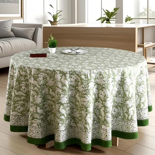 Vista 23 de CPC Mantel redondo - Mantel de algodón con estampado de bloques indios - Mantel de algodón impreso a mano y lavable - Primavera/Verano, mantel
