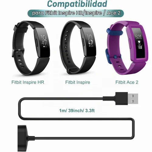 Vista 2 de Cargador para Fitbit Inspire HR y Ace 2 Fitness Tracker (3.3 pies/100cm)