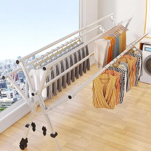 Vista 7 de Heavy Duty Stainless Steel Clothes Drying Rack - 5-Rod Retractable & Foldable Laundry Dryer, Portable Indoor/Outdoor Drying Rack with Wall Mount