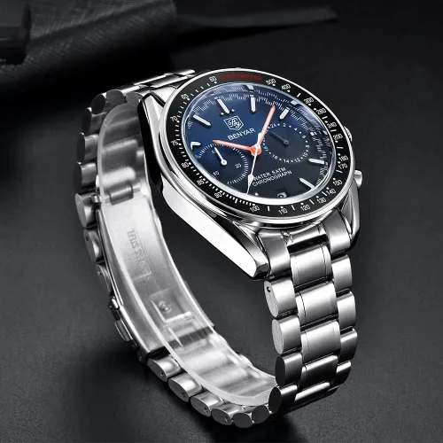 Vista 4 de BY BENYAR - Reloj analógico de cuarzo con cronógrafo para hombre, reloj de pulsera de acero inoxidable con fecha automática de 164.0ft, correa