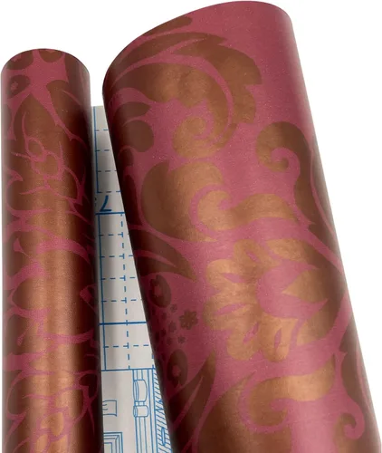 Vista 8 de Yifely Papel autoadhesivo 17.7x118.1 in de los muebles del PVC del trazador de líneas del cajón del estante del damasco dorado rojo