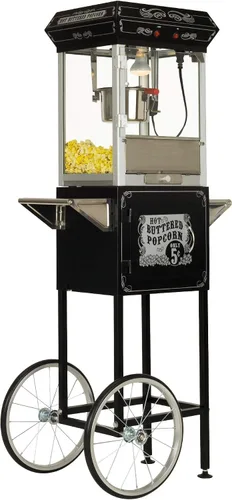 Vista 8 de Funtime Sideshow Popper - Máquina de palomitas de maíz de aceite caliente de 4 onzas con carrito, negro/plateado