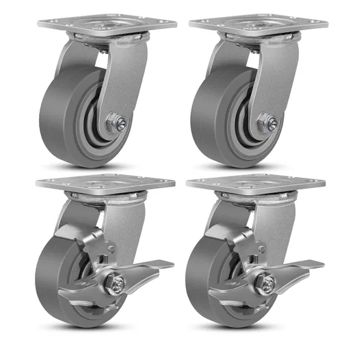 Vista 7 de Ruedas giratorias resistentes de 4 pulgadas, rueda de goma industrial, ruedas giratorias con freno, paquete de 1 con capacidad de hasta 600 libras