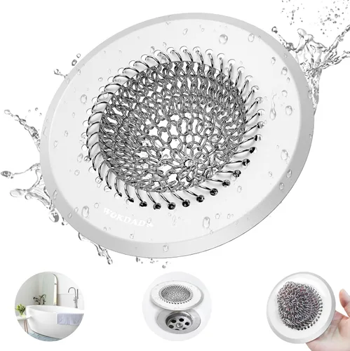 Vista 13 de Atrapapelos para Desagüe de Bañera, Wokdada Atrapapelos de Drenaje Rápido para Ducha, Protector de Desagüe Reversible de Acero Inoxidable 304