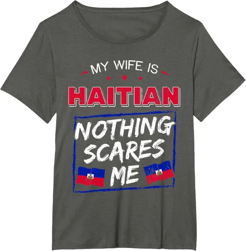 Vista 86 de My Wife Is Haitian Republic of Haiti Heritage Roots - Camiseta con bandera, Negro, S