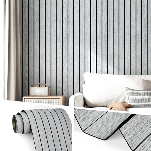 Vista 10 de Wallercity Paneles de madera 3D gris/negro para paredes, paneles de pared de listones de madera autoadhesivos para dormitorio, baño, panel de pared