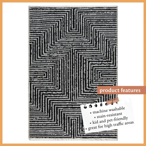 Vista 3 de Indigo Ink - Alfombra lavable, resistente a las manchas, decoración bohemia geométrica, fácil de limpiar, ideal para sala de estar, dormitorio