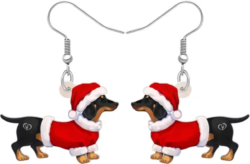 Vista 15 de Newei - Pendientes colgantes de Navidad con diseño de perro, joyería para regalos para mujeres y niñas Chihuahua E