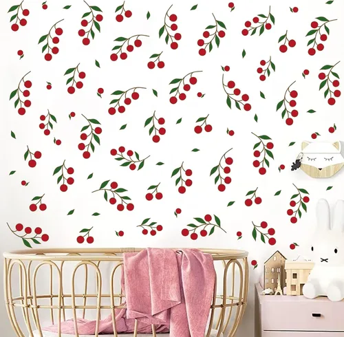 Vista 2 de Calcomanías de pared de bayas rojas, calcomanías de pared de frutas pequeñas, calcomanías de pared lindas calcomanías de frutas de verano