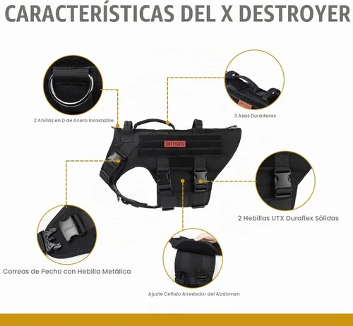 Vista 2 de OneTigris Arnés táctico grande para perros, arnés de perro ajustable sin tirones, arnés de perro resistente con asa, paneles grandes de gancho