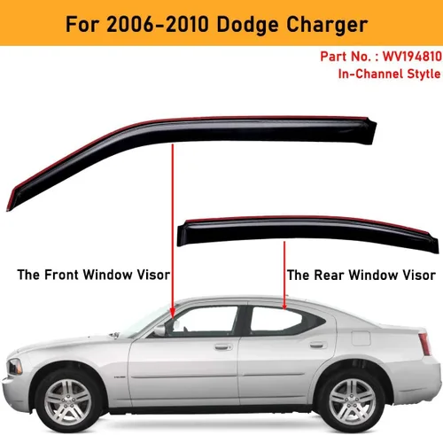Vista 3 de Lightronic Visera de ventana de ventilación automática con clip extra duradero, se adapta a Dodge Charger 2006-2010, protección UV, deflector