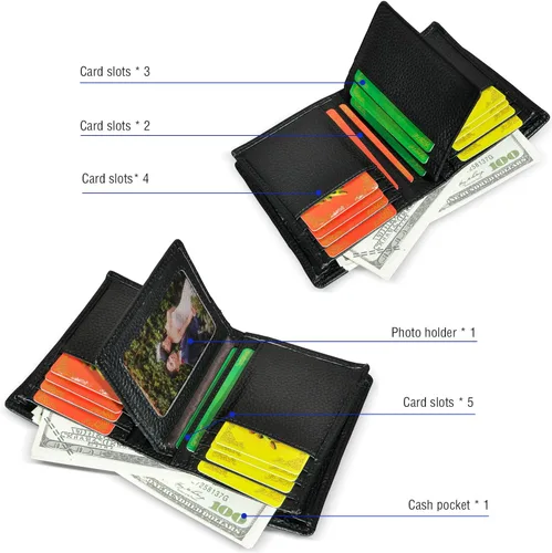 Vista 5 de Handadsume Genuino caballo loco cuero viaje regalo moneda bolsillo tarjeta caso largo organizador cadena Rfid monedero con broche para hombres