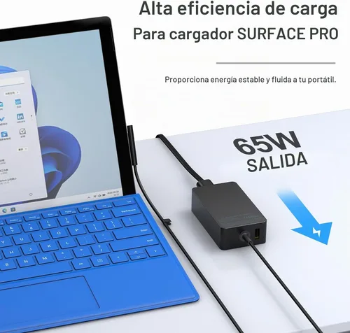 Vista 2 de Cargador para laptop Surface Pro de 65 W, para Microsoft Surface Pro Charger Windows Surface Laptop 6, 5, 4, 3, 2, 1, para Microsoft Surface Pro10