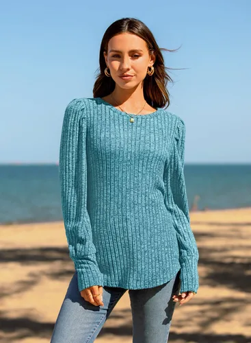Vista 3 de MIHOLL Blusas elegantes y casuales de manga larga abombadas para mujer