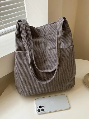 Vista 3 de SHENHE Bolsos de lona grandes de pana con doble asa para mujer, con bolsillos