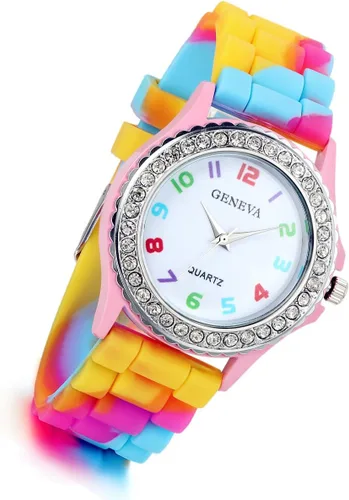 Vista 2 de Lancardo Women's Quartz Watch Rhinestone Rainbow Color Silicon Jelly Fun Play Colorful Casual Dress Wrist Watches Birthday
