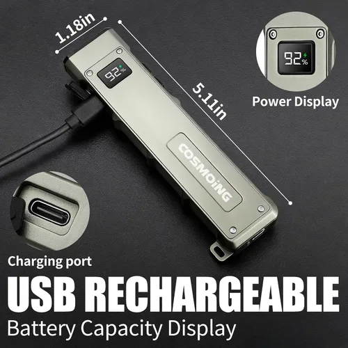 Vista 3 de Linterna Plana De 1800 Lúmenes Recargable 365nm UV - Gunmetal Modos de luz RGB, base magnética, carga USB-C, luz de bolsillo EDC para trabajo